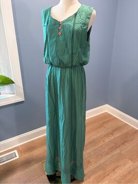 Matilda Jane Teal Sleeveless Maxi Dress | Boho Lace Trim | Medium